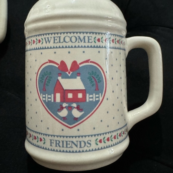 VTG Ceramic Salt & Pepper Shakers Welcome Friends Hearts & Geese Cottagecore EUC - Picture 6 of 10